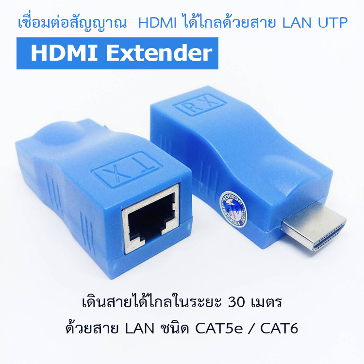 HDMI Extender to RJ45 ระยะไม่เกิน 30 เมตร ด้วยสาย LAN CAT5e/CAT6