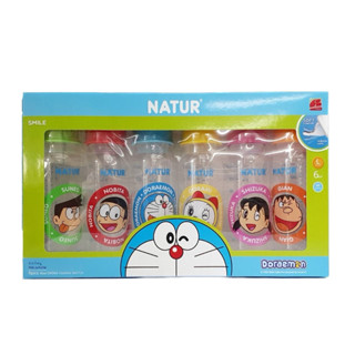 NATUR เนเจอร์ ขวดนมทรงกลม ลายโดเรมอน ขนาด 8oz พร้อมจุกนมสไมล์ ไซส์Lแพ็ค1กล่อง BPA แพ็ค6