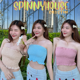 🌈Spinnyhousestudio🌈 เสื้อไปทะเล ต้อนรับซัมเมอร์ค่า เกาะอกสม็อค เสื้อครอปเกาะอก เอวลอย 🌺รุ่น 62 ฮาจิบัง O104D