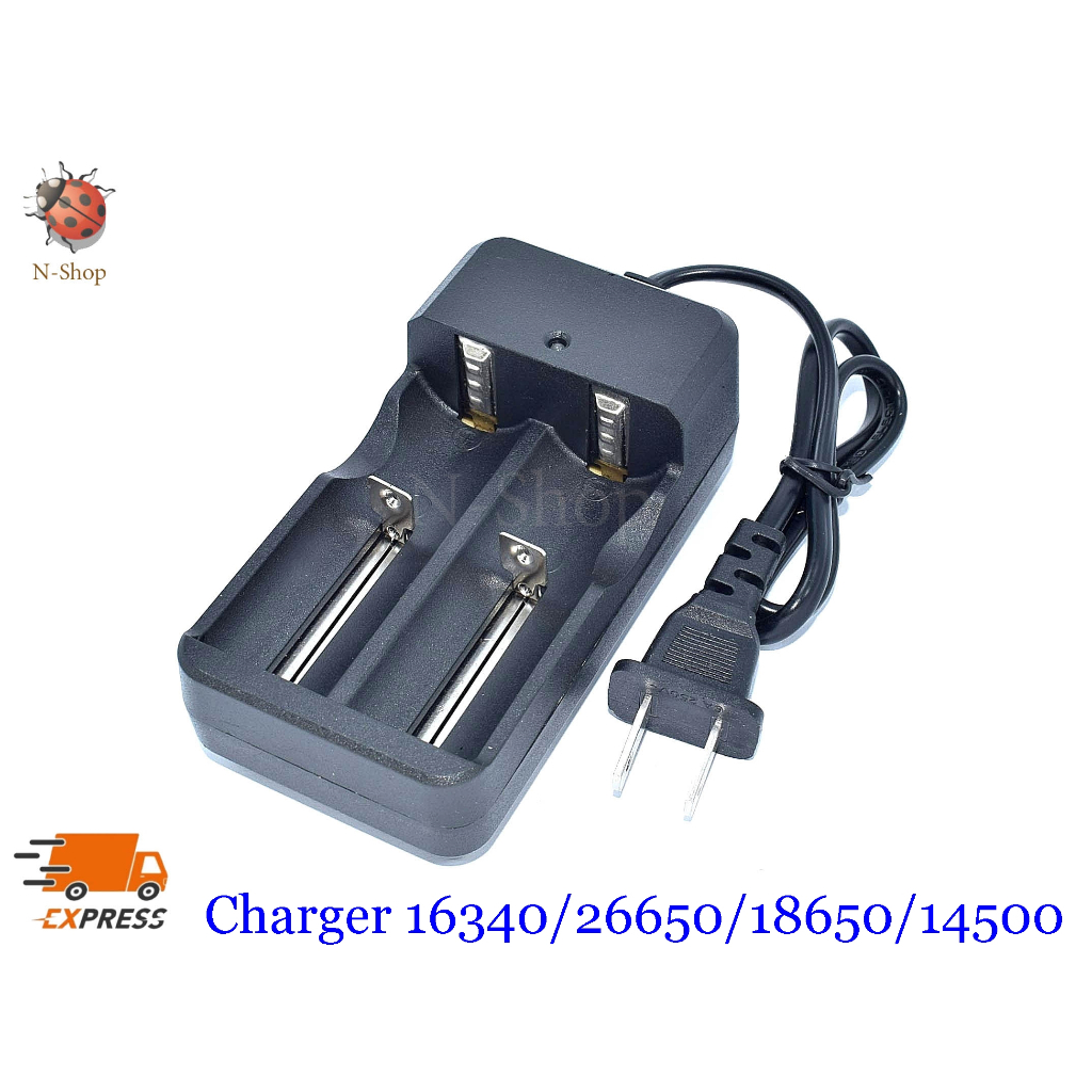 แท่นชาร์ต ถ่านชาร์ต 18650/16340/26650/14500 ขนาด 2 ก้อน ชนิดมีสายไฟ US plug(จำนวน 1 ชิ้นไม่มีถ่าน)