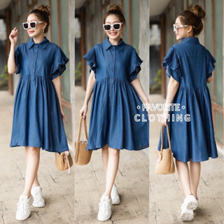 🌈🌿🌼🌺🌸💙🇰🇷 Jeans Frill Sleeve Pleat Dress