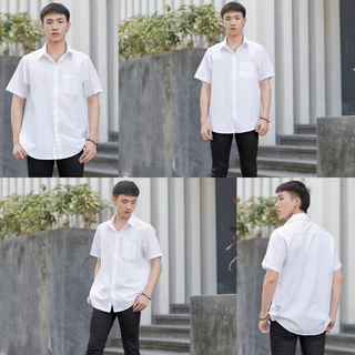 เสื้อนักศึกษาแขนสั้นผู้ชาย ขาวนวล-ขาวสว่าง [ผ้าไมโคร/ผ้าคอมทวิว/ผ้าดิบ] เสื้อนักศึกษาชาย มีถึงอก36-56