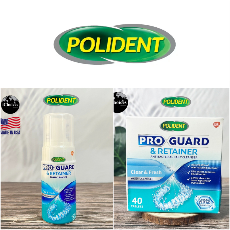 [Polident ] Pro Guard &amp; Retainer Antibacterial Daily Cleanser, Clear &amp; Fresh ผลิตภัณฑ์ทำความสะอาด ฟันปลอมและรีเทนเนอร์