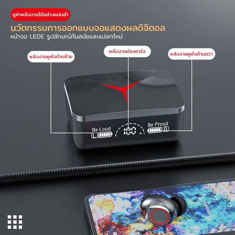 ใหม่ล่าสุด หูฟังบลูทูธไร้สาย สำหรับเล่นเกม สเตอริโอ พร้อมหูฟังไมโครโฟน M90 Pro Tws ไร้สายบลูทูธเข้ากันได้5.2ชุดหูฟังในหู