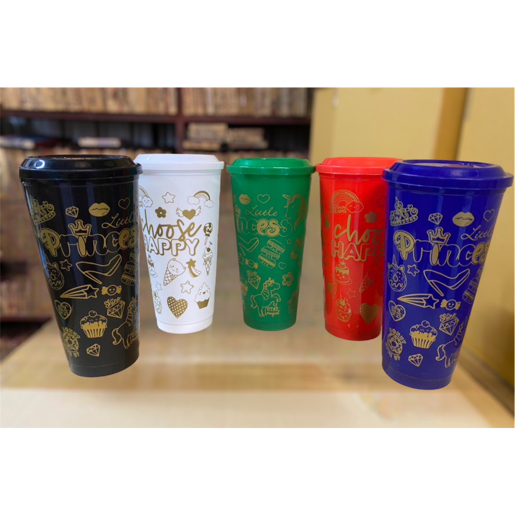 แก้ว 22 oz pp แข็ง สกรีนลาย princes คละสี พร้อมฝาเรียบแข็ง คละสี รหัส K-22/k/90