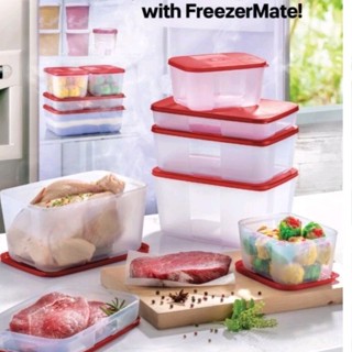 Tupperware กล่องฟรีซเซอร์เมท เก็บอาหารสดแช่ช่องฟรีซ รุ่นตัวใส ฝาสีแดง มีหลายขนาด ขายแยก1ใบ