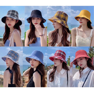 (WJ) หมวกบักเก็ต หมวกลายสก็อต ใส่ได้2ด้าน