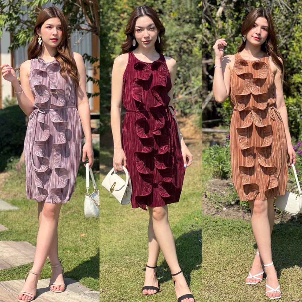 NOOZZSHOP 4710887 เดรสผ้าพลีท เดรสสั้น ชุดไปงาน