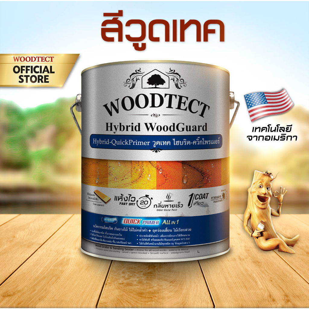วูดเทค ไฮบริด-ไพรเมอร์ น้ำมันรองพื้นกันยางไม้ & อุดร่องเสี้ยนในตัว WOODTECT Hybrid-Primer WW 5000
