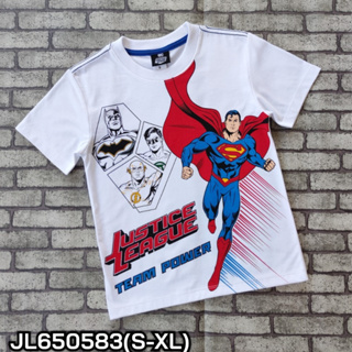 เสื้อเด็กผู้ชาย Justice League  (JL650583) เนื้อผ้าคอตตอนสีขาว S-M-L-XL พร้อมส่ง