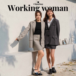 CHUUCHOP_พร้อมส่ง(C2039/C2040)📨🧸✨Working woman set เสื้อสูทแขนยาว และกระโปรงทรงเอ (ขายแยกชิ้น)