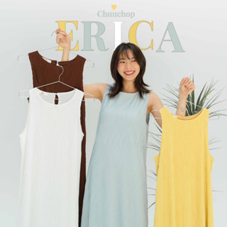 chuuchop_พร้อมส่ง(C7888)🍎🧼🛝Erica dress ชุดเดรสยาวแขนกุด ลายผ้านูน มี4สี