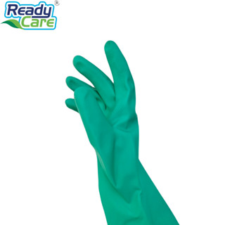 ถุงมือไนไตร Nitrile Flocklined Gloves  สีเขียว สำหรับทำความสะอาดในครัวเรือน ขนาด 15 มิล ไซส์ M จำนวน 12 คู่