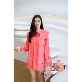 พร้อมส่ง ชุดเดรสเกาหลี แขนยาว แต่งคอปกระบายปกใหญ่