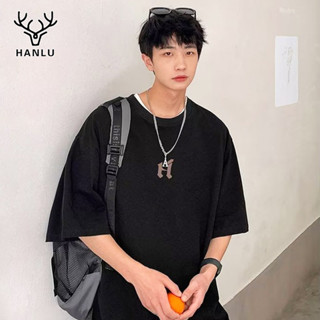 HANLU เสื้อยืด คอกลม แขนยาว แฟชั่นชาย แต่งลายด้านหน้า ดีไซส์ใหม่ รุ่น7470