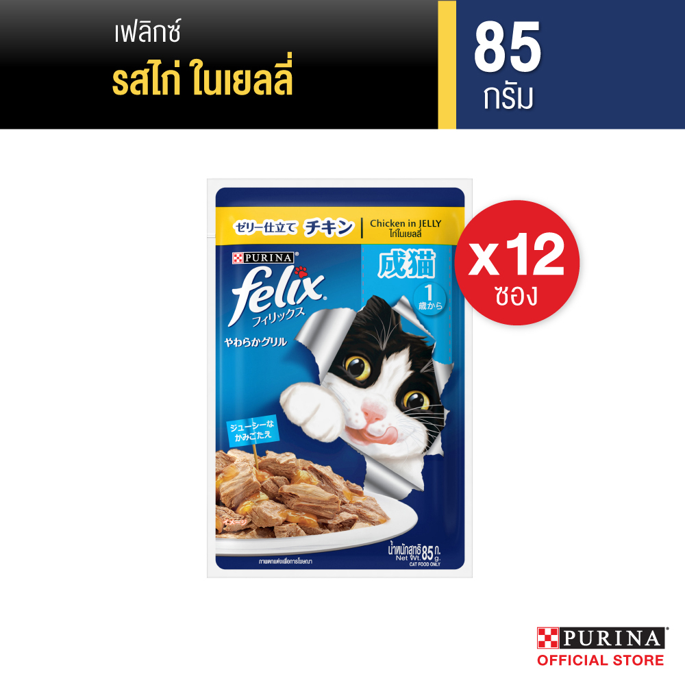 FELIX เฟลิกซ์ อาหารแมวในเยลลี่ แบบเพาซ์ ขนาด 85ก.x12 (เลือกรสได้)