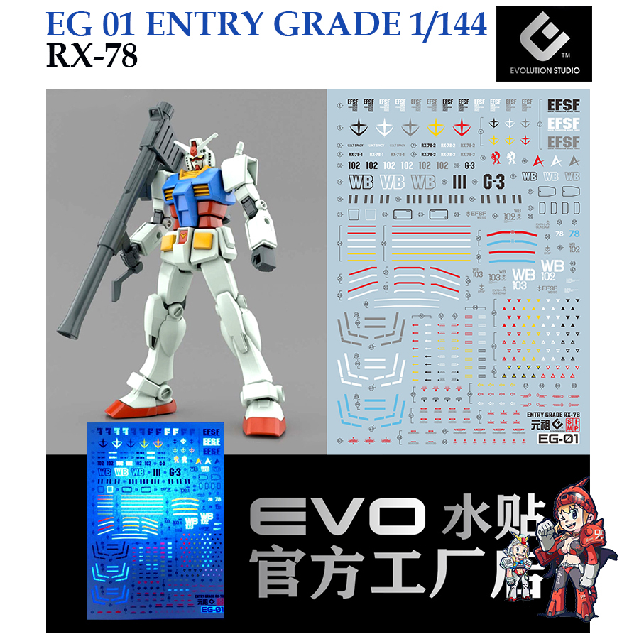 ดีคอลน้ำ [Evo] EG-01  EG ENTR GRADE RX 78 1/44 Water Decal FLUORESCENT เรืองแสงในแสงแบลค์ไลค์ EG01