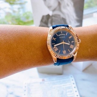 ⌚💙Guess ผช.ตัวเรือนสเตนเลสสีโรสโกลด์  สายซิลิโคนสีน้ำเงิน