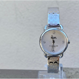 🎀(สด-ผ่อน) นาฬิกาสีเงิน หน้าปัด 28 มิล 14502891 Coach Delancey Silver &amp; White Womens Watch