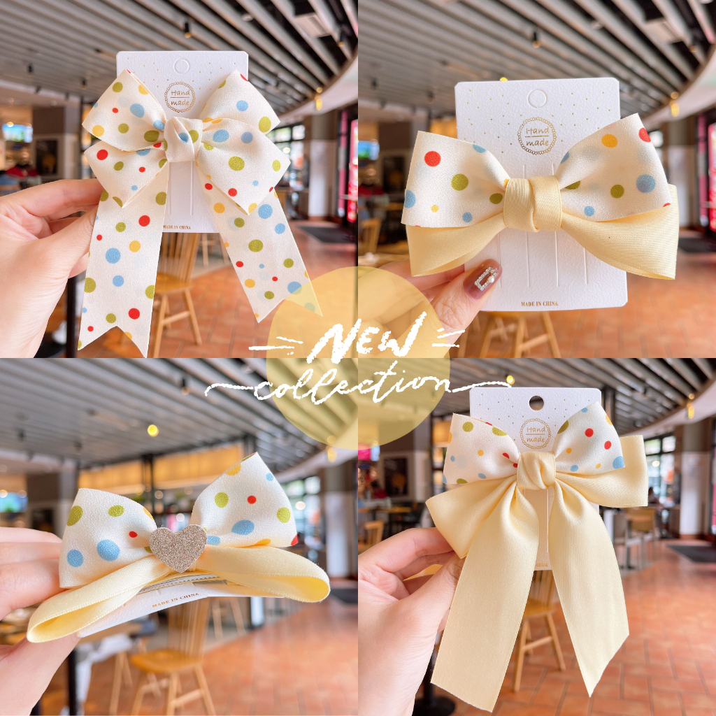 New Collectionโบว์ริบบิ้นเหลือง ลายจุด ส่งด่วน