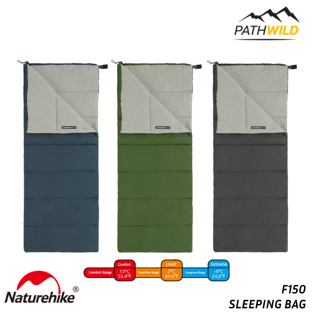 ถุงนอนทรงสี่เหลี่ยมผืนผ้า NATUREHIKE F150 ENVELOP WASHABLE COTTON SLEEPING BAG เหมาะกับอุณหภูมิประมาณ 7-13 องศาเซลเซียส