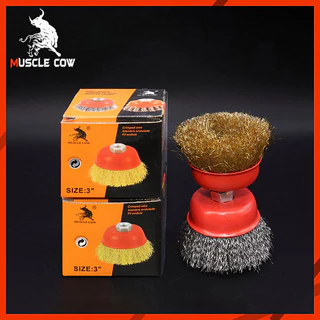 MUSCLE COW แปรงลวดถ้วย 3 นิ้ว เกลียว M10 สำหรับ เครื่องเจียร์ 4 นิ้ว ทำความสะอาสำหรับงาน ขัดเงา ปัดเงา ทำความสะอาดชิ้น
