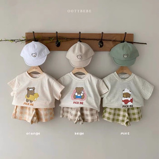 babytk ✨พร้อมส่ง✨  เสื้อยืดแขนสั้นลายริ้ว น้องหมีPICK ME