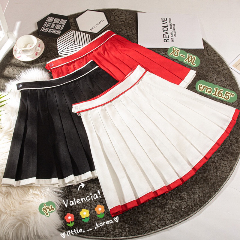 {รุ่น Valencia} พร้อมส่ง! ยาว16.5” XS-XXL เอวถึง 32” กระโปรงเทนนิสแต่งขอบ มีซับในอย่างดี