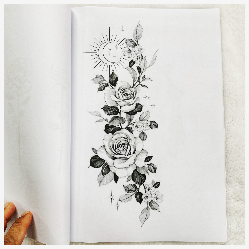 แบบลายสัก ลายดอกกุหลาบ A4 1เซต 40แผ่น ลายสัก ลายสัก ลายเส้นสัก แบบสักลายเส้น tattoo แทกทูรอยสัก ลายสัก แบบสักลาย