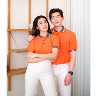 เสื้อโปโล สีส้ม (No Logo) Roccoe Polo (เนื้อผ้าผสมspendexเพิ่มความยืดหยุ่น ใส่สบาย)