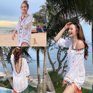 [พร้อมส่ง ]เสื้อคลุมชุดว่ายน้ำ เสื้อคลุมลูกไม้ เสื้อคลุมซีทรู