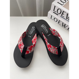 รองเท้าแตะหูหนีบสไตส์ญี่ปุ่น ลายดอกไม้ งานสายผ้าคอตตอล