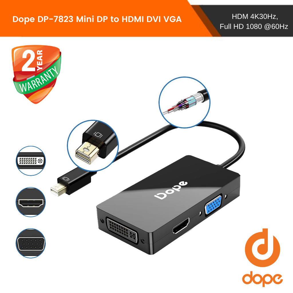 Dope DP-7823 Mini DisplayPort to HDMI DVI VGA Adapter