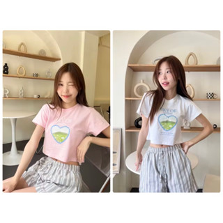 “ Sky of “ ⛅️⛰️🍃เสื้อยืดทรง baby crop ผ้า cotton 100% ใส่นุ่มสบาย อก : 32-36 ยาว 16