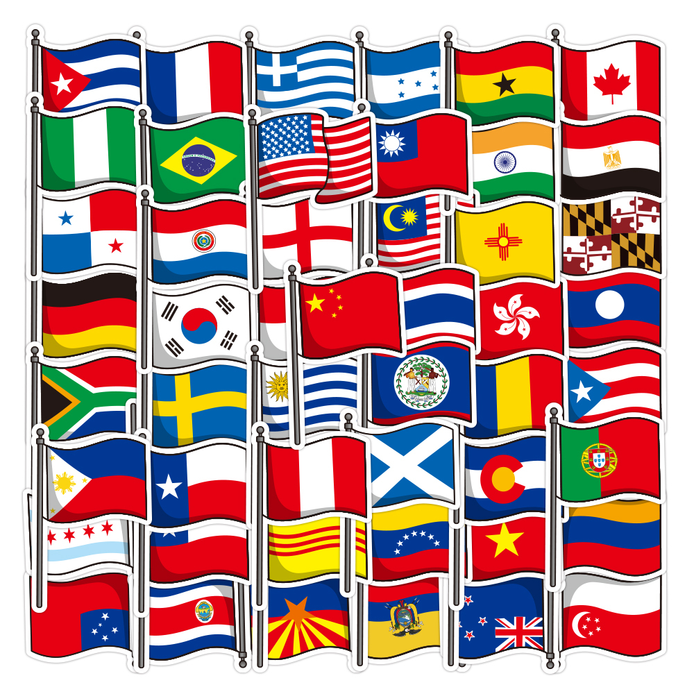 พร้อมส่ง！ธงชาติ ประเทศ แผนที่ USA flag country sticker สติกเกอร์กันน้ำรูปแบบที่แตกต่างกัน vintage ธง 50ชิ้น