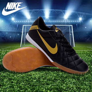 Nike Tiempo Turf รองเท้าฟุตซอล สีดำและสีขาว รองเท้าฟุตซอลแพน รองเท้าฟุตซอล