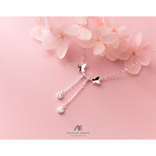 MeeningBrand❀สร้อยคอเงิน TWO BUTTERFLY DIAMOND [02-0021]