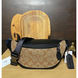 COACH F84711 WARREN BELT BAG IN SIGNATURE CANVAS Charcoal สีน้ำตาลกระเป๋าคาดอก