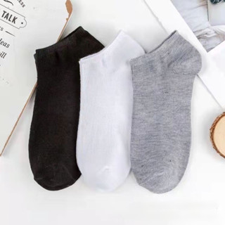 [พร้อมส่งจากไทย]🧦🧦ถุงเท้าข้อสั้น สีดำ ขาว เทา เนื้อผ้าคอตตอน นุ่ม ระบายอากาศได้ดี