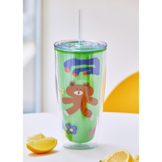 🎀【พร้อมส่ง】 LINE FRIENDS Brown &amp; Friends Lock &amp; Lock Straw Ice Tumbler 720ml/ 24oz