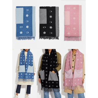 พร้อมส่ง แท้ 🇺🇸💯% New Coach ผ้าพันคอ คลุมไหล่ COACH STARS OVERSIZED MUFFLER WITH POCKETS (COACH 76391)