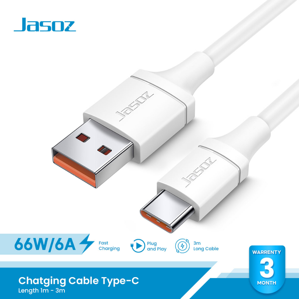 ⚡COD⚡Jasoz สายชาร์จ Charging Cable Type-C 66W/6A Fast Charging ความยาว 1-3เมตร กระจายสัญญาณความเร็วสูง
