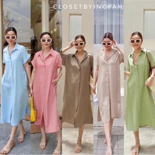 maxi dress ชุดเดรสลินิน linen dress  100%