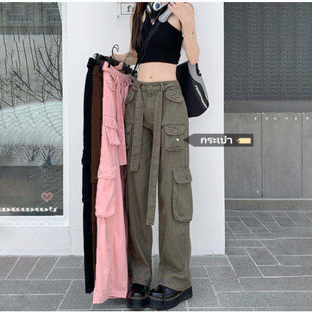 จัดส ่ งจากประเทศไทยพร ้ อมส ่ ง มีจําหน ่ ายในขนาด S-2XLTrousers กางเกงเอวสูง กางเกงยีนส ์ยาว