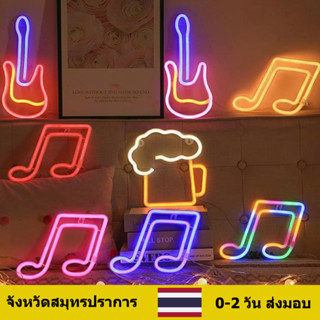 ป้ายไฟนีออน, กีต้าร์, โน้ต, ไฟ LED สีสันนีออนสีสันสดใสสำหรับการตกแต่งผนัง, แบตเตอรี่หรือห้องนอนที่ใช้พลังงาน USB