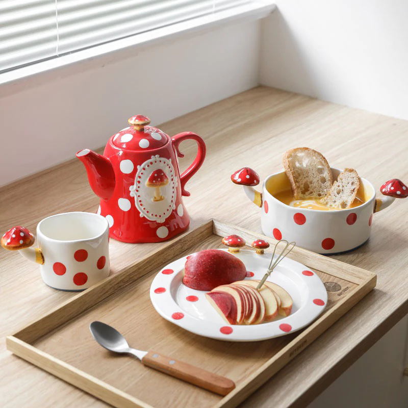 พร้อมส่งจากไทย💖Mushroom Tea Set เซ็ตกาน้ำชา แก้วน้ำ จานชามลายจุด รูปเห็ด เซ็ตชงชา ชงมัทฉะน่ารักๆ เซรามิก thumbnail 8