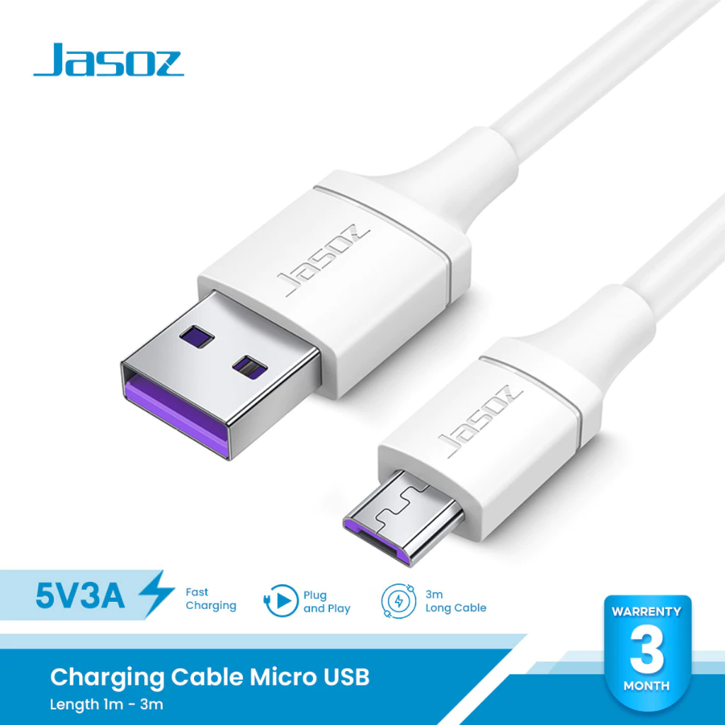 สายชาร์จ Jasoz แท้ Fast Charging Cable Micro USB 5V/3A ความยาว 1-3เมตร กระจายสัญญาณความเร็วสูง