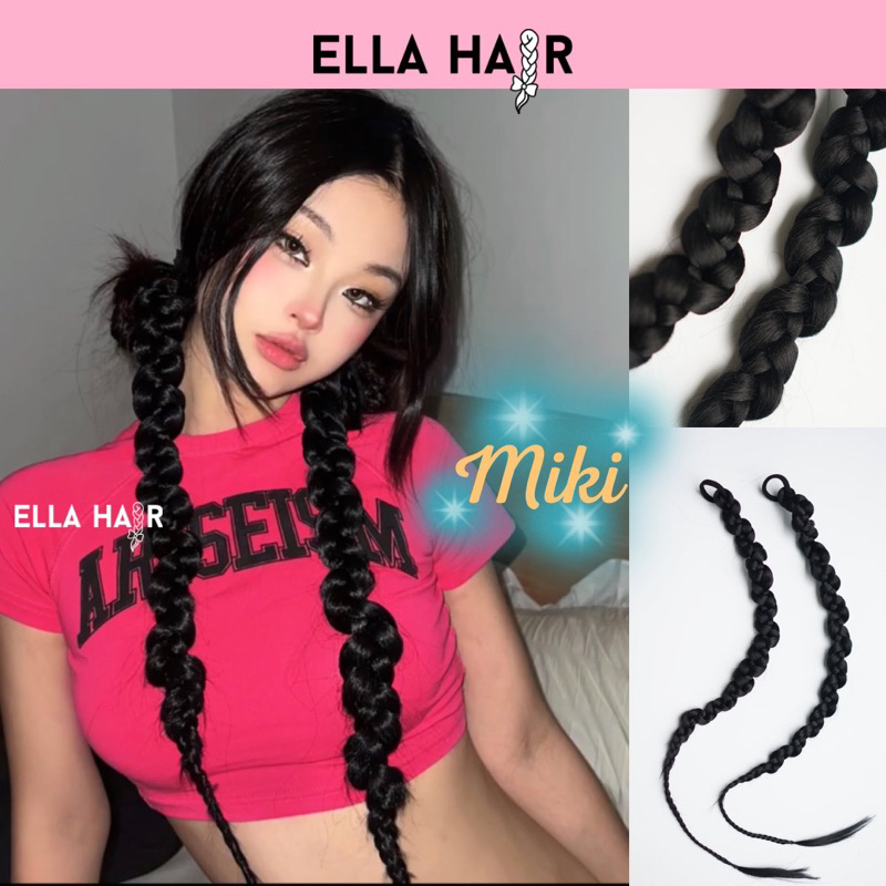 พร้อมส่ง ผมเปียสำเร็จพร้อมผูกใช้ยางรัด y2k รุ่น Miki by Ellahair ยาว30นิ้ว สีดำธรรมชาติ 2ชิ้น(1คู่) ร้านไทย รีวิวจริง