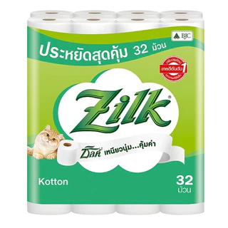 [ทั้งหมด 2 แพ็ค] ซิลค์ กระดาษทิชชู่ ผลิตจากเยื่อกระดาษคุณภาพ หนา 2 ชั้น คอตตอน 32 ม้วน ZILK KOTTON TOILET TISSUE 32ROLL