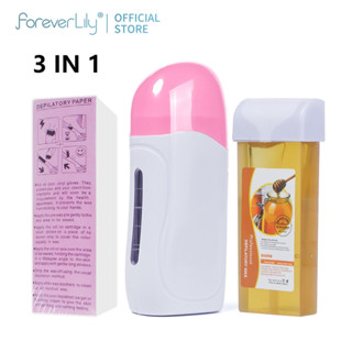 Foreverlily 3in1ชุดเครื่องแว็กซ์แบบพกพาเครื่องทำความร้อนแว็กซ์แบบใช้มือถือ Salon Soft wax ชุดกำจัดขนWax Heater Removal Hair Beauty Tools